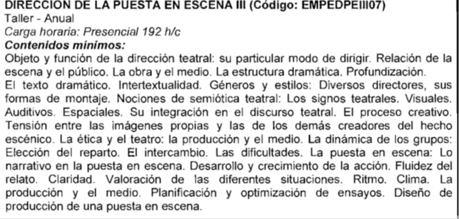 DIRECCION DE  LA PUESTA EN ESCENA  III